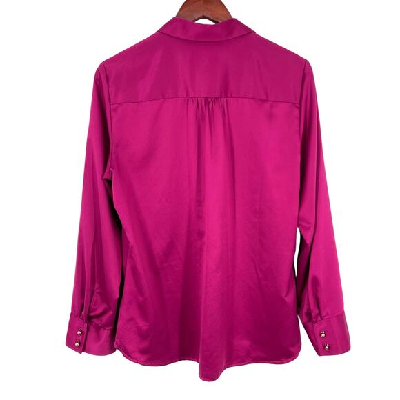 Coldwater Creek Sz Large 14 Formal Silky Dinner Fuchsia Blouse Shirt Top Mature - Picture 6 of 6